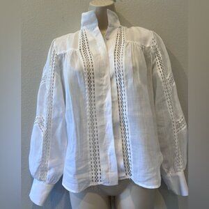 FRAME White Button-Up Puff Sleeve Blouse